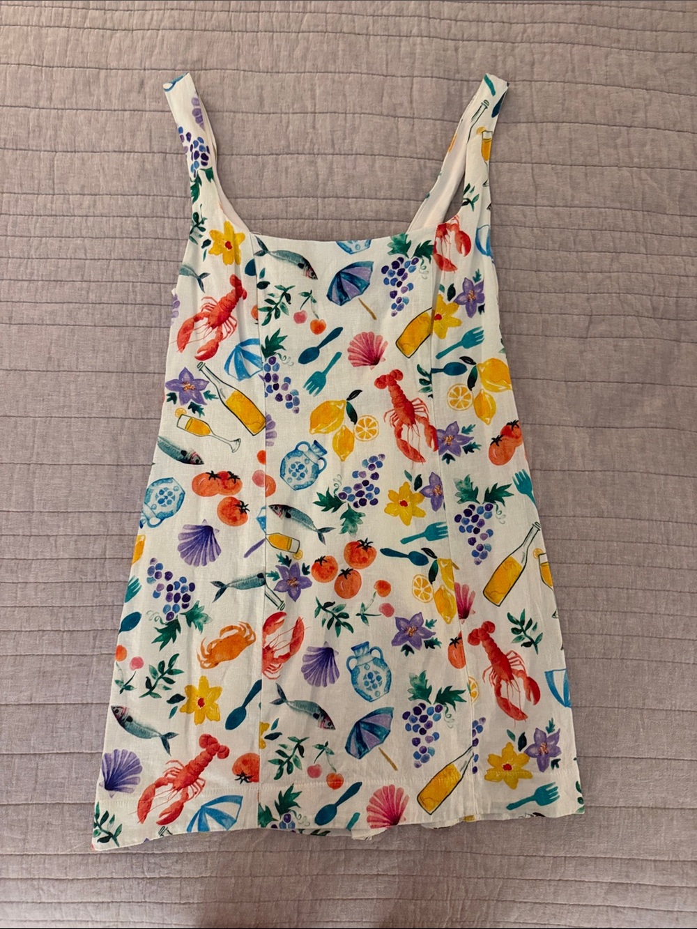 Show Me Your MuMu White Tank Dress with Colorful Seafood & Fruit Motif
